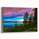 Landscape art painting of a serene Finnish scenery on framed canvas, featuring muted earth tones and vintage poster style.