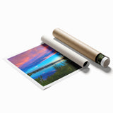 Extra large rolled print of a serene Finnish landscape with soft floral elements, ideal for classy bathroom wall art.