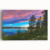 Black and white photograph of a serene Finnish landscape on stretched canvas, ideal for kitchen wall art.