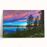 Black and white photograph of a serene Finnish landscape on large stretched canvas, ideal for kitchen wall art.