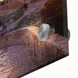 Large abstract wall art of Corsican scenery in muted blue and green tones on acrylic glass, ideal for dining room ambiance.