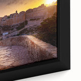 Extra large framed canvas of a textured Corsican landscape in black with colorful art accents, ideal for living room decor.