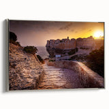 Framed canvas of a vintage-style Corsican landscape painting, featuring vibrant colors on a black background.