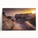 Black and white photograph of a Corsican landscape on stretched canvas, ideal for kitchen wall art.