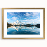 Extra large abstract art print of the French Alps in textured gold frame, ideal for living room decor.