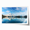 Extra large wall art of the French Alps in muted green and blue tones on rolled print, perfect for dining room decor.
