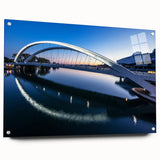 Large abstract wall art of Lyon, France, in muted colors on acrylic glass, ideal for bedroom or dining room decor.