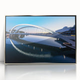 Acrylic print of Lyon, France, in muted gray tones, framed in silver, suited for modern art wall decor.