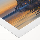 Art deco poster featuring a serene French landscape in soft earth tones on rolled canvas, ideal for dining room decor.