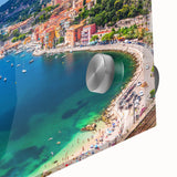 Large abstract wall art of Nice, France in mid-century modernist style on acrylic glass, ideal for dining room decor.