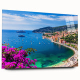 Large abstract wall art of Nice, France, in muted blue and gray tones on acrylic glass.