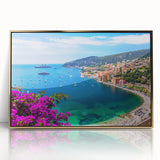 Art deco poster of Nice, France with pastel colors on a framed acrylic, ideal for modern art wall decor.