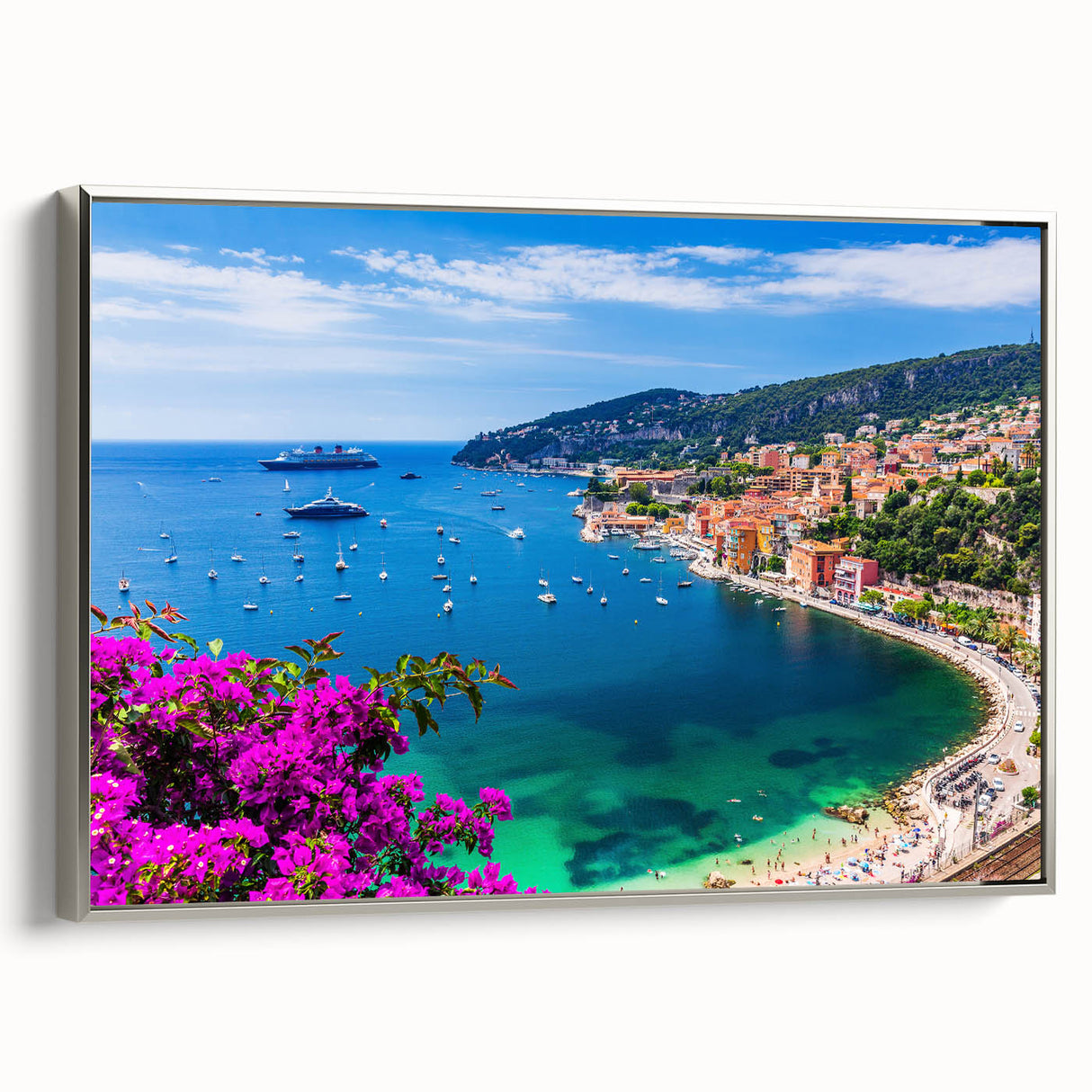 Landscape art painting of Nice, France in vibrant colors on a framed canvas, ideal for adding a vintage touch to any room.