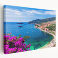 Large art print of Nice, France scenery in muted blues and greens on stretched canvas, suitable for kitchen wall art.