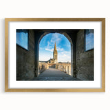 Abstract art print of Normandy scenery in muted earth tones on a framed canvas, ideal for dining room decor.