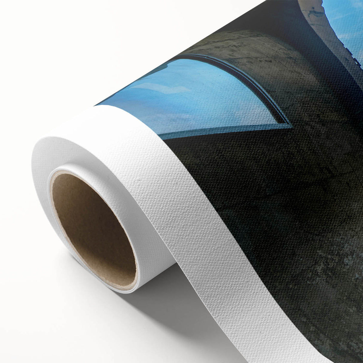 Art Deco poster of Normandy scenery on rolled canvas, with muted earth tones, ideal for nursery wall art.