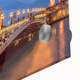 Large abstract depiction of Paris on acrylic glass in muted earth tones, ideal for dining room art.