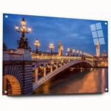 Acrylic print of a Parisian streetscape in muted earth tones, suitable for bedroom or dining room decor.