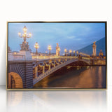 Art deco poster of Paris scenery in gold frame, featuring muted gray and pastel shades, ideal for modern art wall decor.