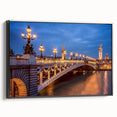 Black and white wall art of a vintage Paris landscape on framed canvas, ideal for bedroom decor.