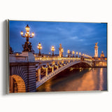 Landscape art painting of Paris with colorful elements on a black background, in a silver frame.