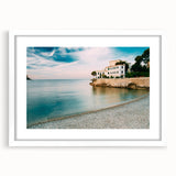 Textured art depicting an abstract scene of Provence, France, in muted earth tones on a framed white mat.