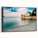 Black and white landscape art painting of Provence on framed canvas, ideal for bedroom wall decor.