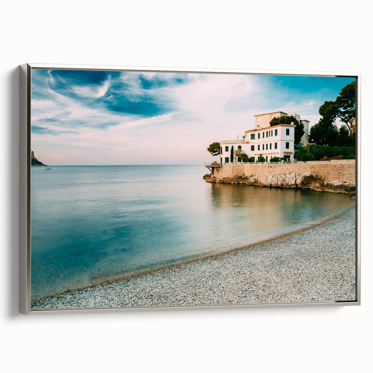 Framed canvas of a vintage landscape painting depicting the colorful Provence countryside.