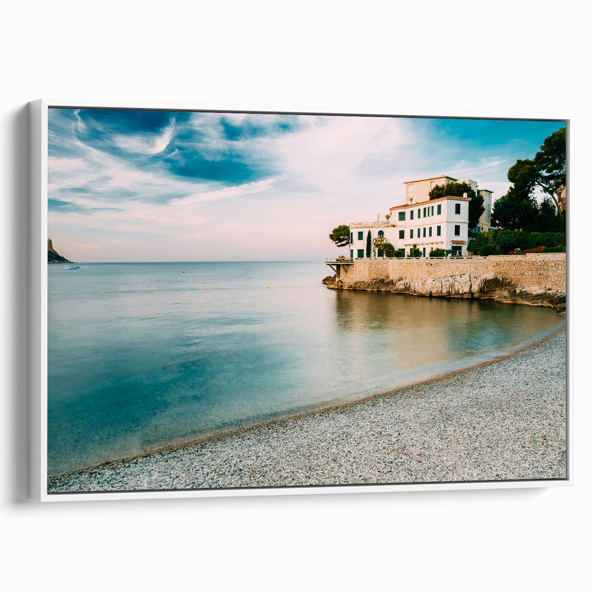 Vintage poster art of a Provence, France scenery in vibrant colors on extra large framed canvas, ideal for living room decor.