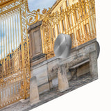 Large abstract depiction of Versailles in muted earth tones on acrylic glass, ideal for dining room art.