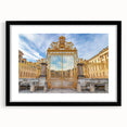 Colorful abstract art print of Versailles scenery in vibrant hues on a large framed canvas, suitable for living room decor.