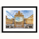 Colorful abstract art print of Versailles scenery in vibrant hues on a large framed canvas, suitable for living room decor.