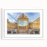 Textured art print of abstract Versailles scenery in muted earth tones, framed with a white mat, suitable for bedroom decor.