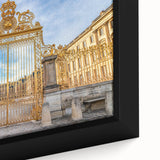 Extra large framed canvas of a black textured art piece depicting the Versailles scenery, with colorful accents.