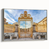 Framed canvas of a vintage-style landscape painting depicting the Versailles gardens in muted green and earth tones.