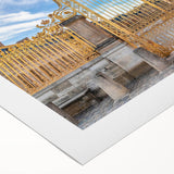 Art deco poster of Versailles gardens in pastel shades on rolled canvas, suitable for dining room wall art.