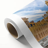 Art deco poster of Versailles scenery on rolled canvas, in pastel shades, ideal for nursery wall art.