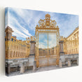 Large art depicting the Versailles Palace in muted watercolor tones on stretched canvas, suitable for kitchen wall art.
