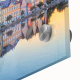 Large abstract wall art depicting a Bavarian landscape in muted earth tones on acrylic glass, ideal for dining room decor.