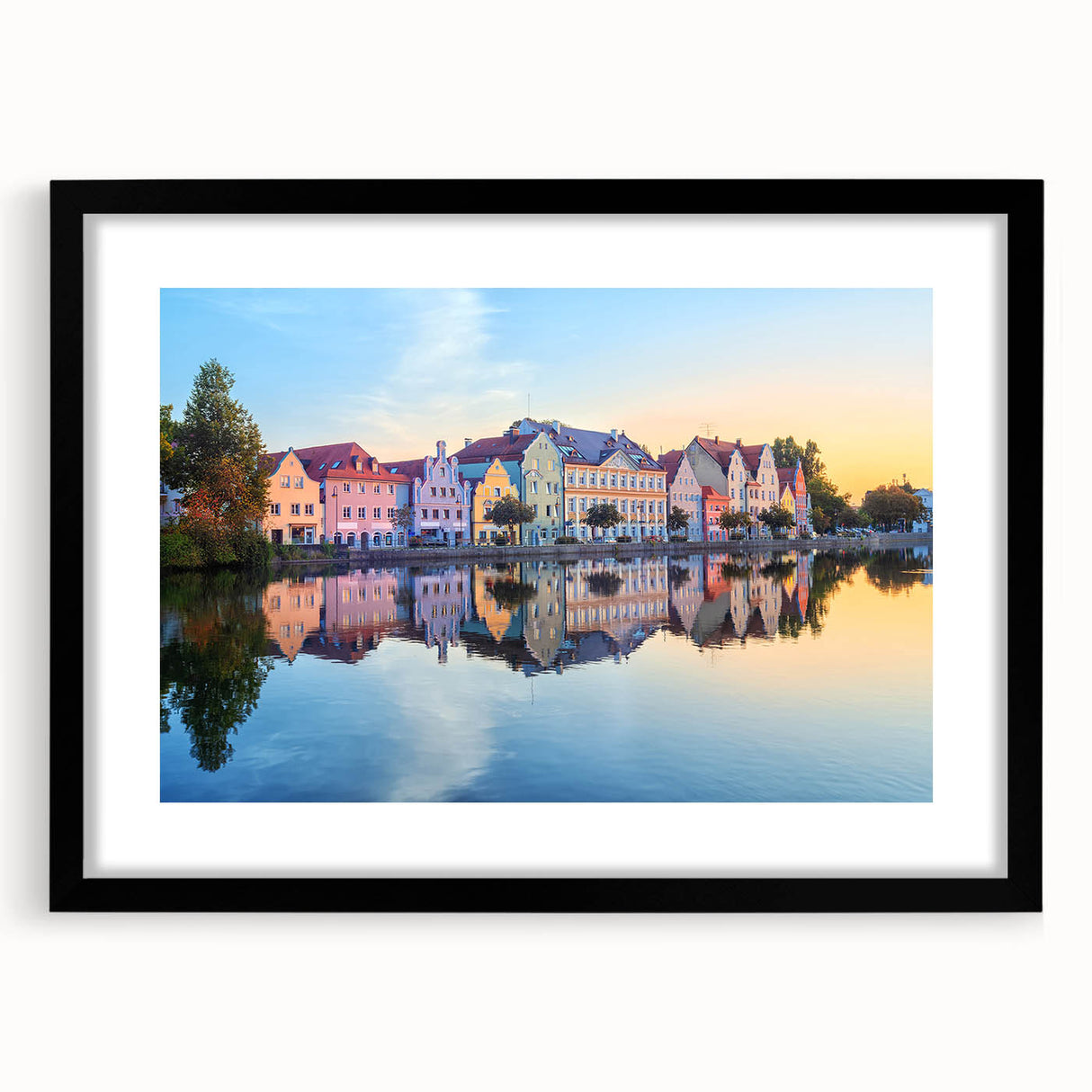 Colorful abstract art print of a Bavarian landscape, featuring vibrant hues on a large textured canvas.
