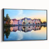 Black and white framed canvas of a Bavarian landscape, ideal for bedroom wall decor.