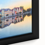 Extra large framed canvas of a textured Bavarian landscape in black with colorful accents, ideal for living room decor.