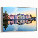 Landscape art painting of Bavarian scenery on framed canvas, featuring vibrant green tones, ideal for living room decor.