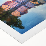 Art deco poster of Bavarian scenery in soft pastel colors on rolled canvas, ideal for dining room wall art.