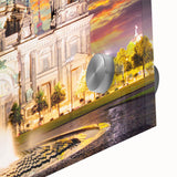 Large abstract wall art of Berlin scenery in muted colors on acrylic glass, ideal for dining room art.