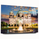 Large abstract depiction of Berlin's skyline in muted gray tones on acrylic glass, ideal for bedroom or dining room art.