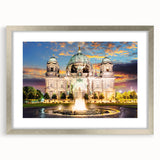Extra large abstract art print of Berlin scenery on textured canvas, framed in silver, ideal for living room decor.