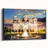 Black and white framed canvas of Berlin landscape, vintage poster style, ideal for bedroom decor.