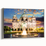 Landscape art painting of Berlin featuring colorful, vintage-style design on a framed canvas, ideal for office decor.