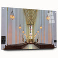 Acrylic print of a Munich cityscape with soft gray and blue tones, suitable for bedroom or dining room decor.